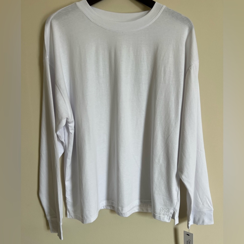 Calvin Klein Performance Long Sleeve Relaxed Fit Top – White – Size L